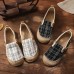 Black Plaid Cotton Linen Patchwork Flat Feet Shoes