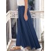 Women Pure Color Elastic Waist Simple Swing Skirts With Pocket