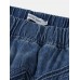 Women Distressed Solid Color Elastic Waist Loose Denim Skirt With Pocket