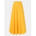 Women Solid Color A  Line Elastic Waist Casual Swing Skirts With Pocket