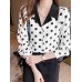 Polka Dot Contrast Color Lapel Button Long Sleeve Casual Shirt