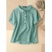 Solid Patchwork Button Lapel Short Sleeve Casual Blouse