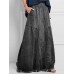 Women Distressed Solid Color Elastic Waist Loose Denim Skirt With Pocket