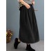 Women Corduroy Solid Elastic Waist Leisure Skirt With Side Pockets