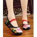 Green Flat Shoes Embroideried Comfy Cotton Fabric Buckle Strap Flat Shoes For Women