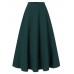 Women Solid Color Back Zip Pleated Casual Swing Skirts With Pocket