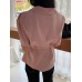 Solid Button Tie  Up Lapel Short Sleeve Casual Cotton Blouse