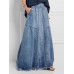 Women Distressed Solid Color Elastic Waist Loose Denim Skirt With Pocket